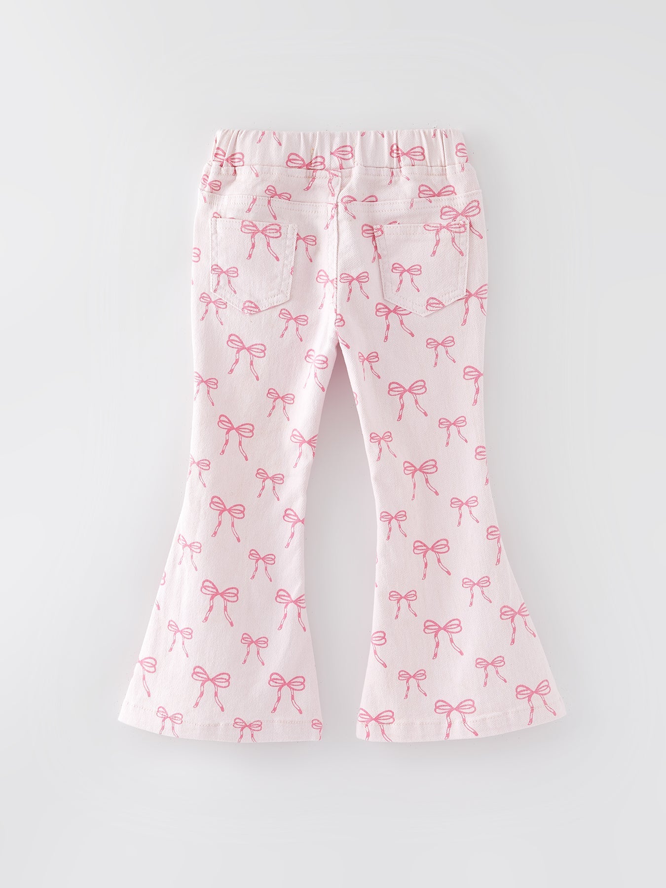Girls Pink Bow Print Elastic Flared Jeans Denim pant