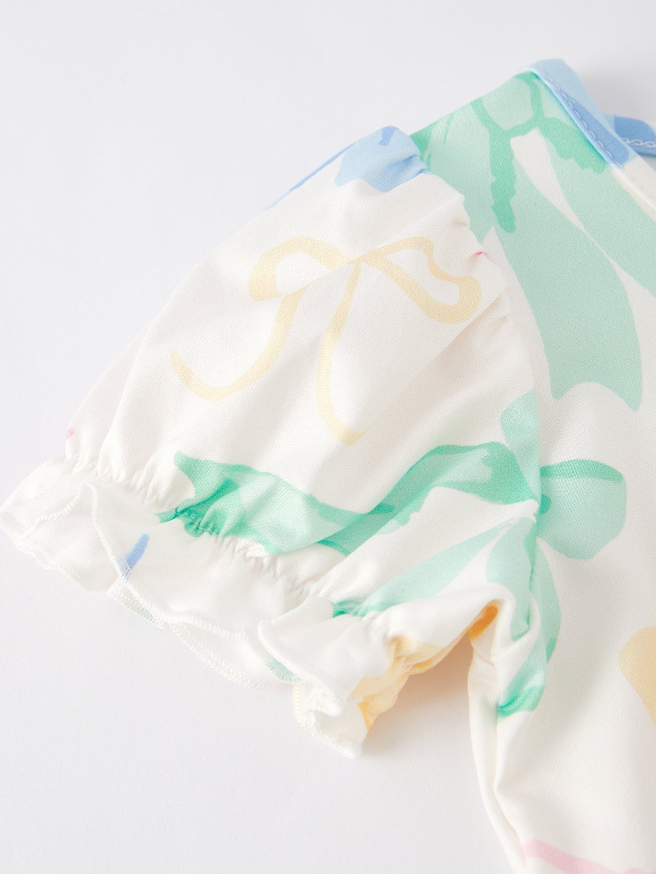 Colorful Bow Print Puff Sleeves Girls Dress