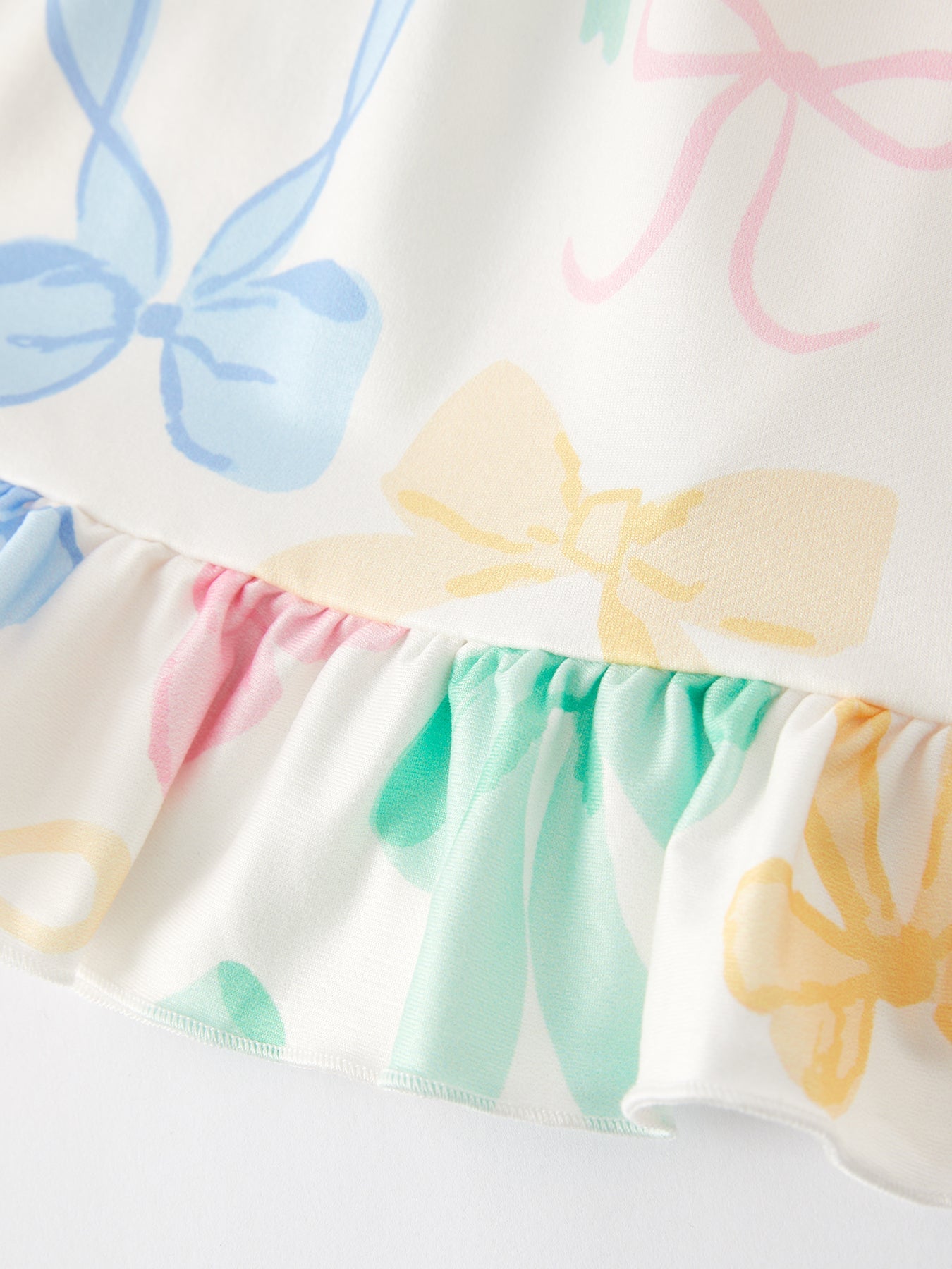 Colorful Bow Print Puff Sleeves Girls Dress