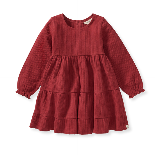 Dotted Rib Organic Cotton Dress - Brick Red