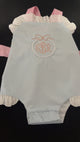 Monogrammed Ruffle Sunsuit w/ hand sewn pearls