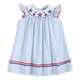4th of July Blue Striped Stars Smocked Bishop Dress