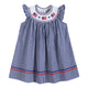 4th of July Royal Blue Gingham American Flag Smocked Bishop Dress