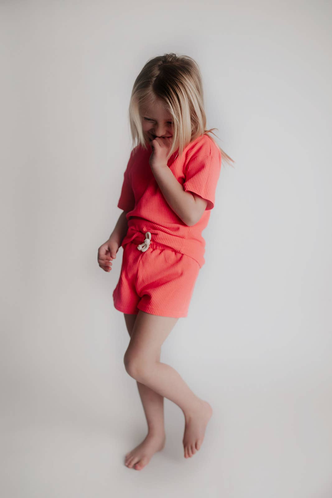Hot Neon Coral Summer Waffle Toddler Top & Bottom Set