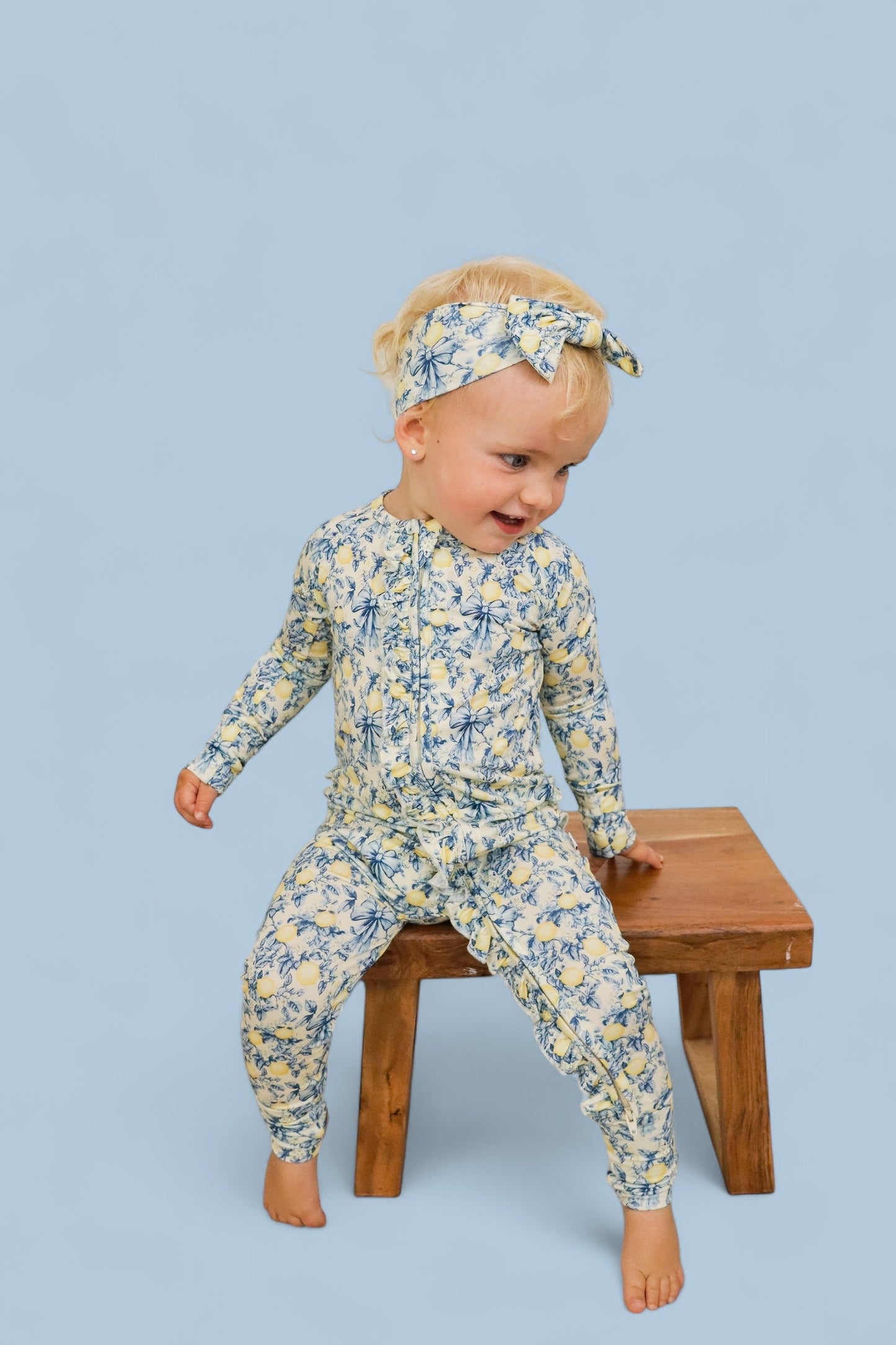 VINTAGE CITRUS TOILE DREAM RUFFLE ROMPER