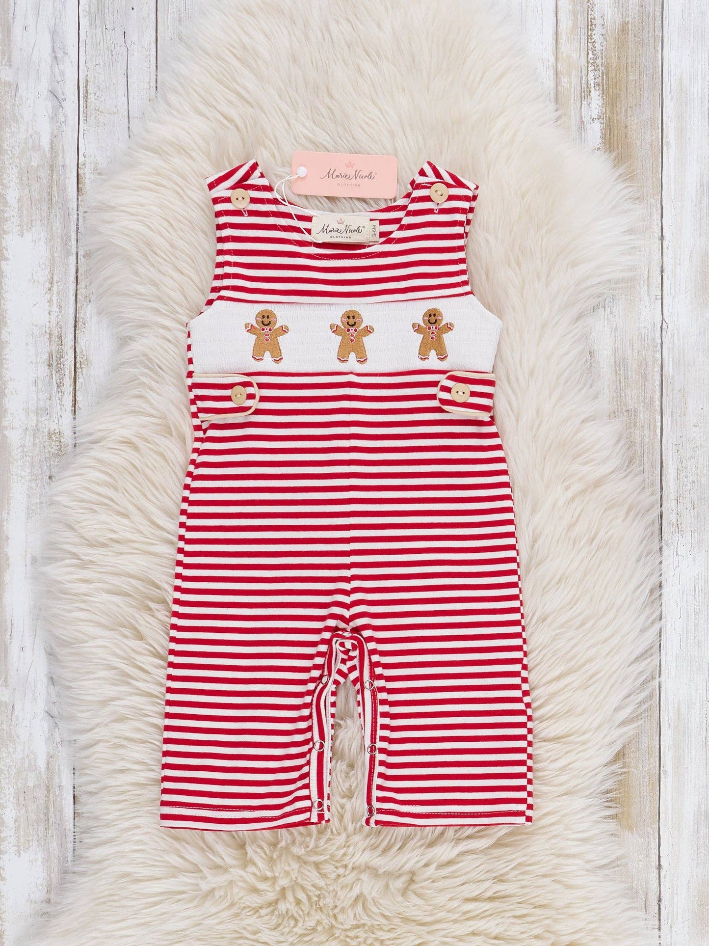 Gingerbuddies Smocked Overall Romper