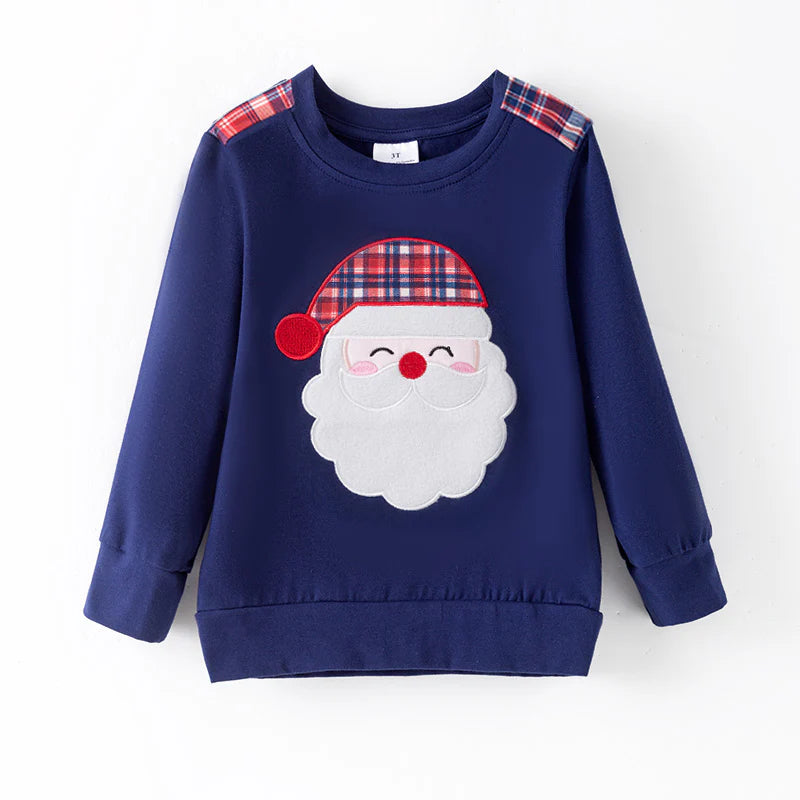 Christmas Santa Claus Applique Cotton Sweatshirt