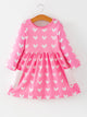 Girls Valentine’s Outfit Pink Heart Long Sleeve Dress with Pockets