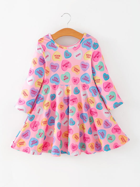 Girls Valentine Dress – Colorful Candy Heart Print Outfit