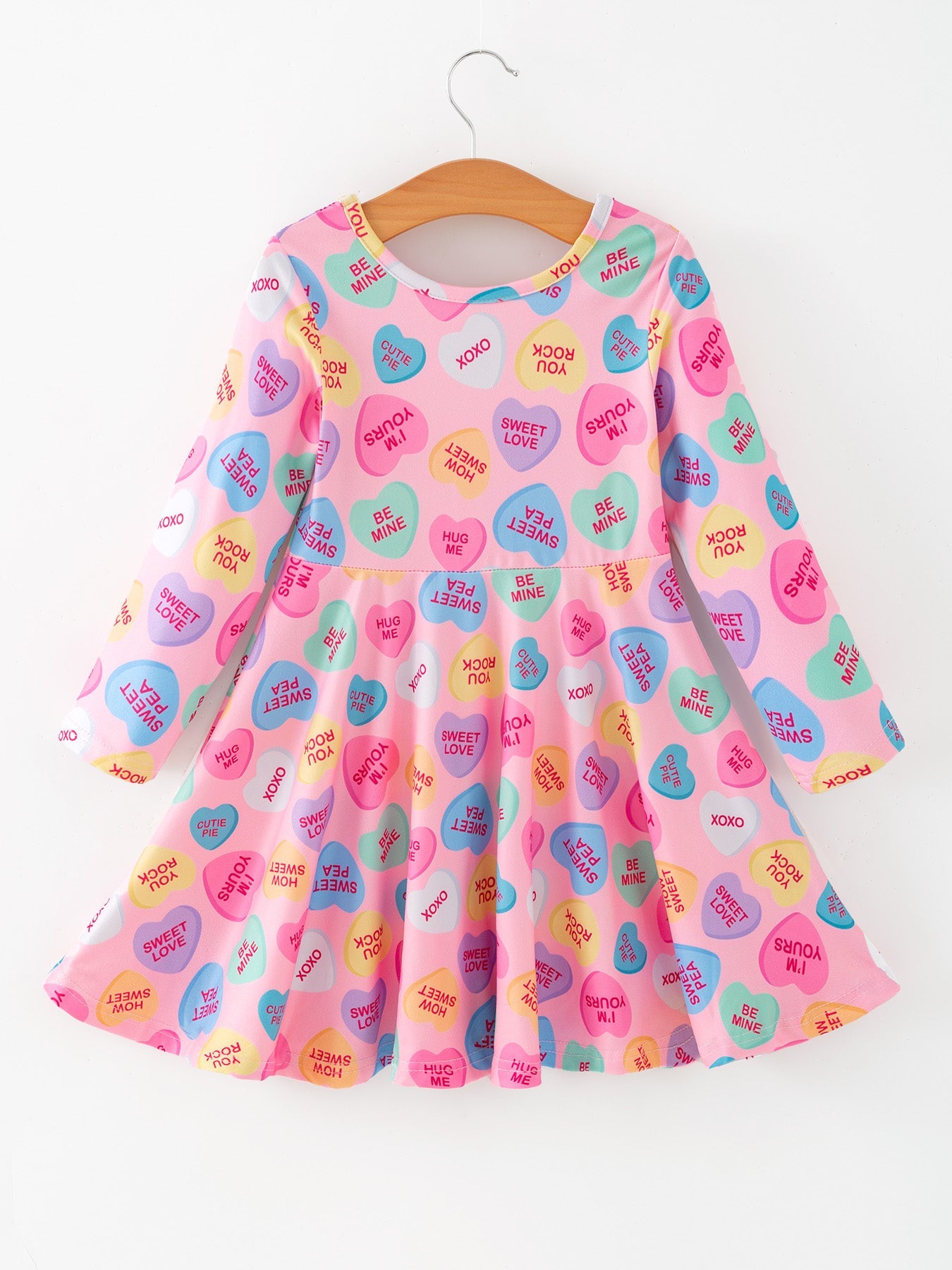 Girls Valentine Dress – Colorful Candy Heart Print Outfit