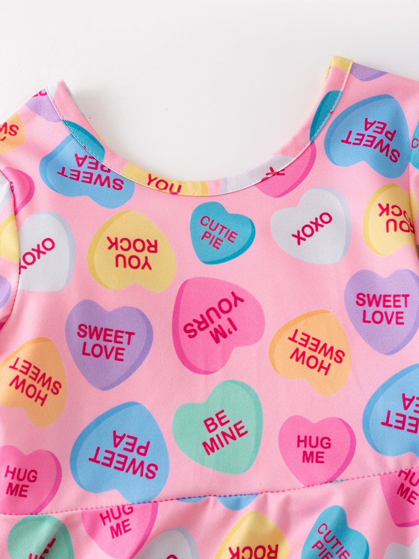 Girls Valentine Dress – Colorful Candy Heart Print Outfit