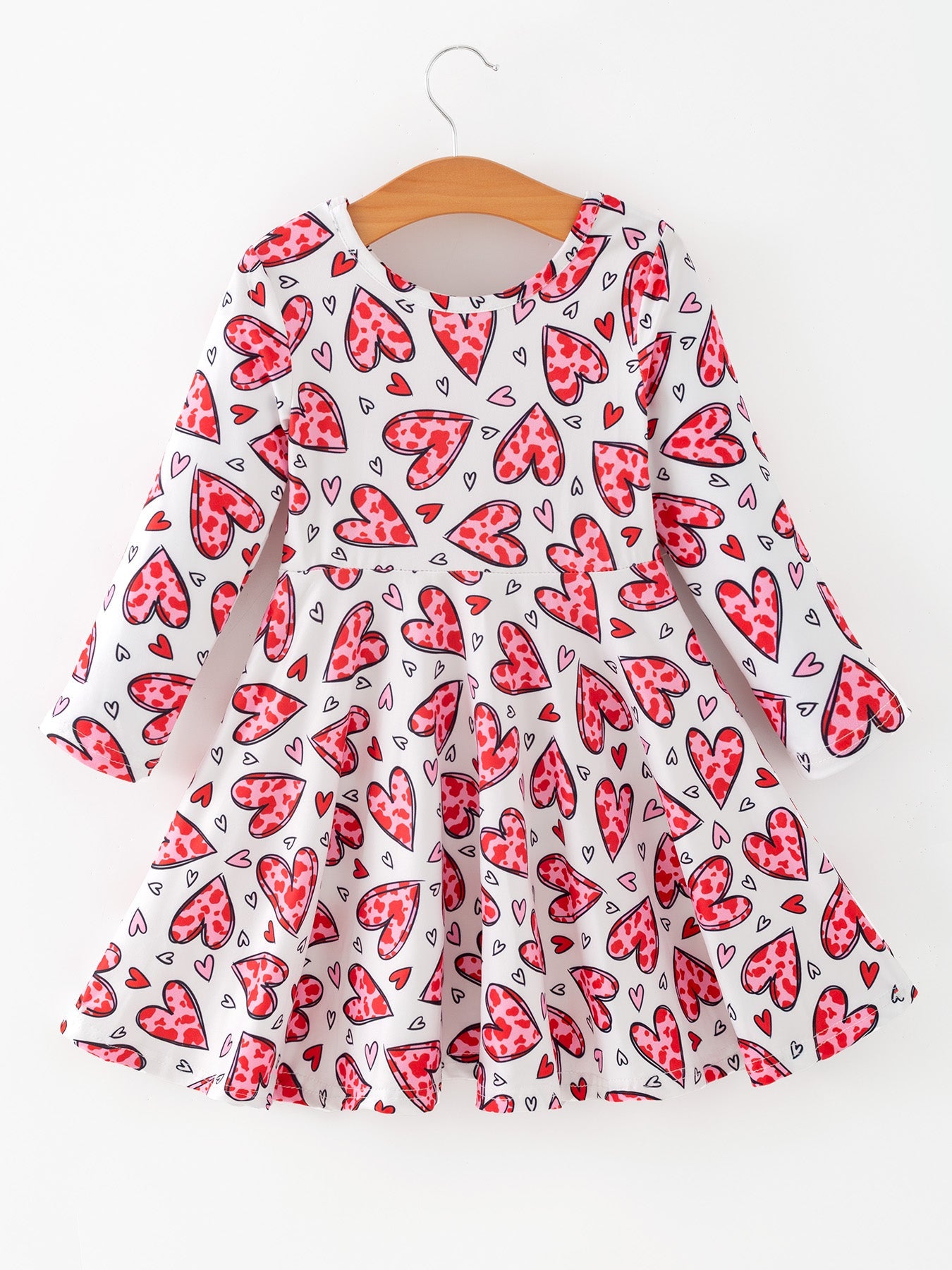 Girls Valentine Party Red Heart Print Dress