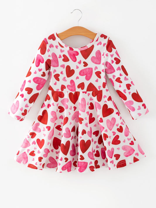 Valentine Cute Pink Red Heart Print Dress