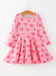 Girls Valentine Party Dress – Pink Heart Print Long Sleeve