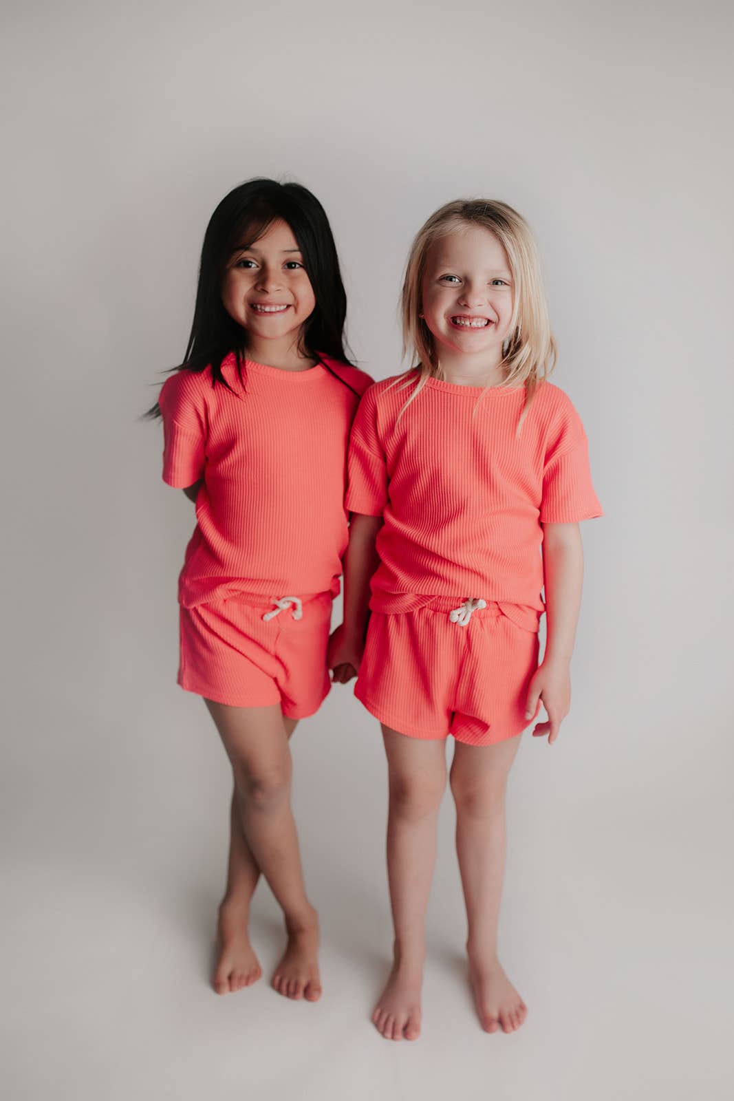 Hot Neon Coral Summer Waffle Toddler Top & Bottom Set