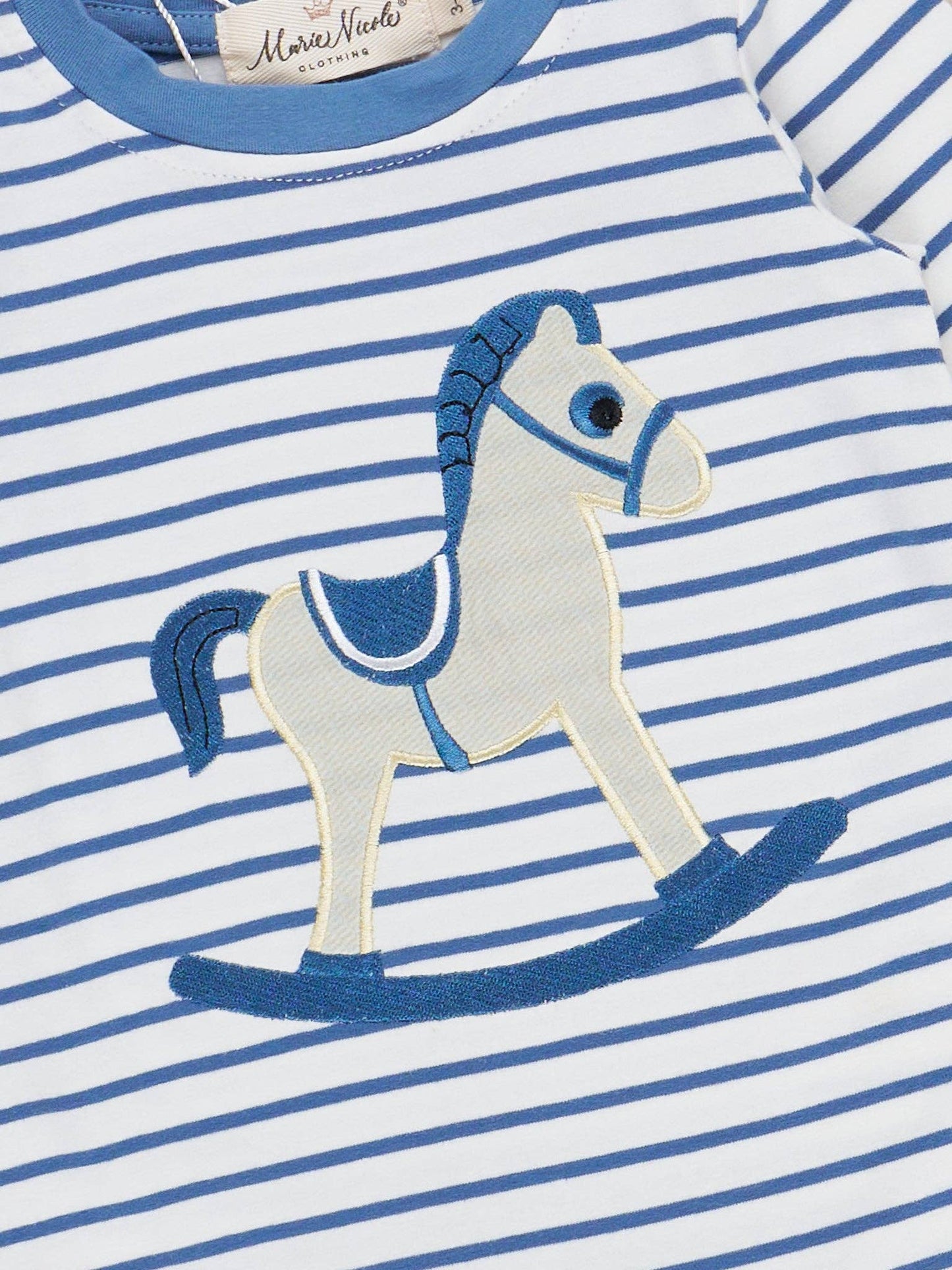 Striped Embroidered Rocking Horse Romper