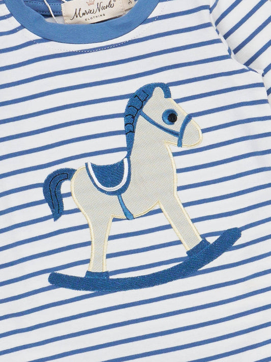 Striped Embroidered Rocking Horse Romper