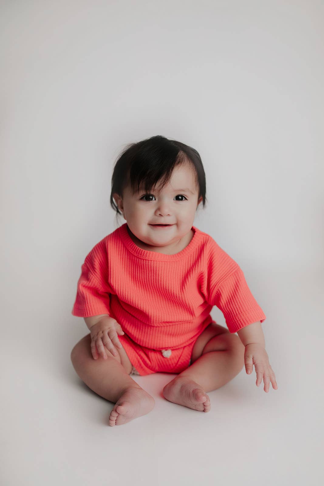 Hot Neon Coral Summer Waffle Toddler Top & Bottom Set