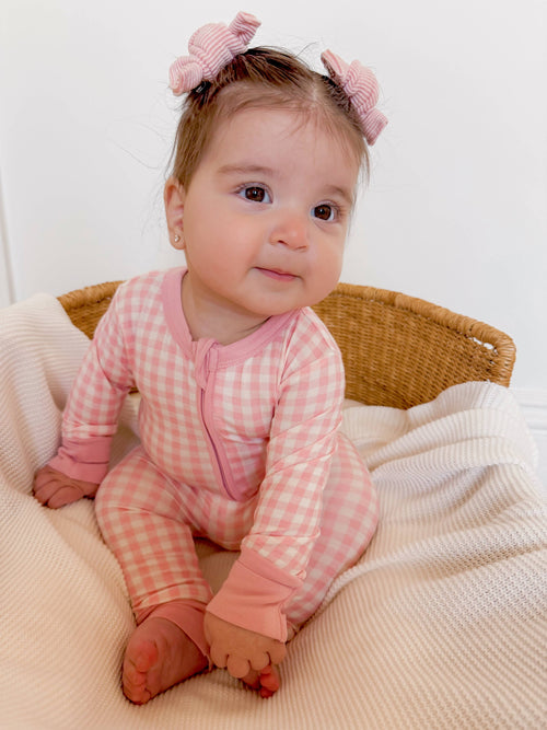 2-Way Convertible Zip Romper, Pink Gingham