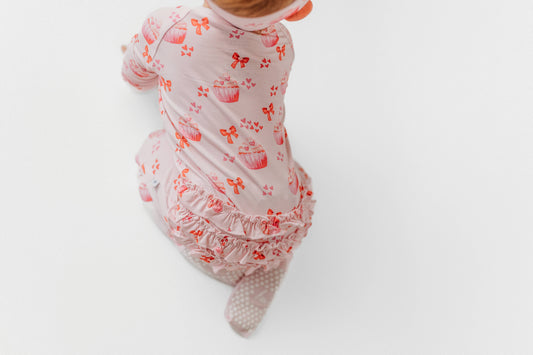 Cupcakes and Bows Ruffle Bamboo Romper
