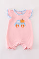 Pink truck pumpkin embroidery girl romper
