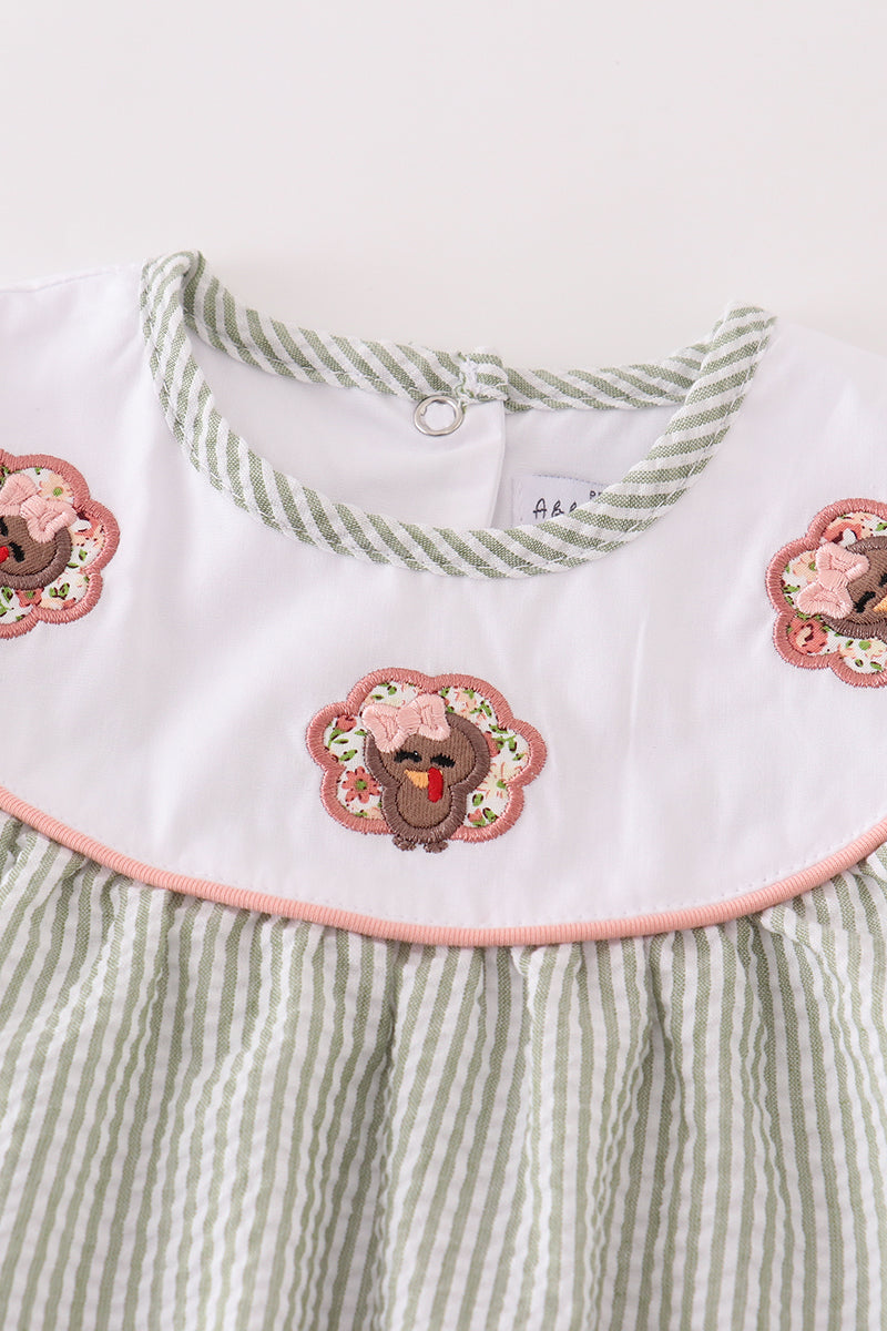 Premium Green turkey embroidery stripe bubble