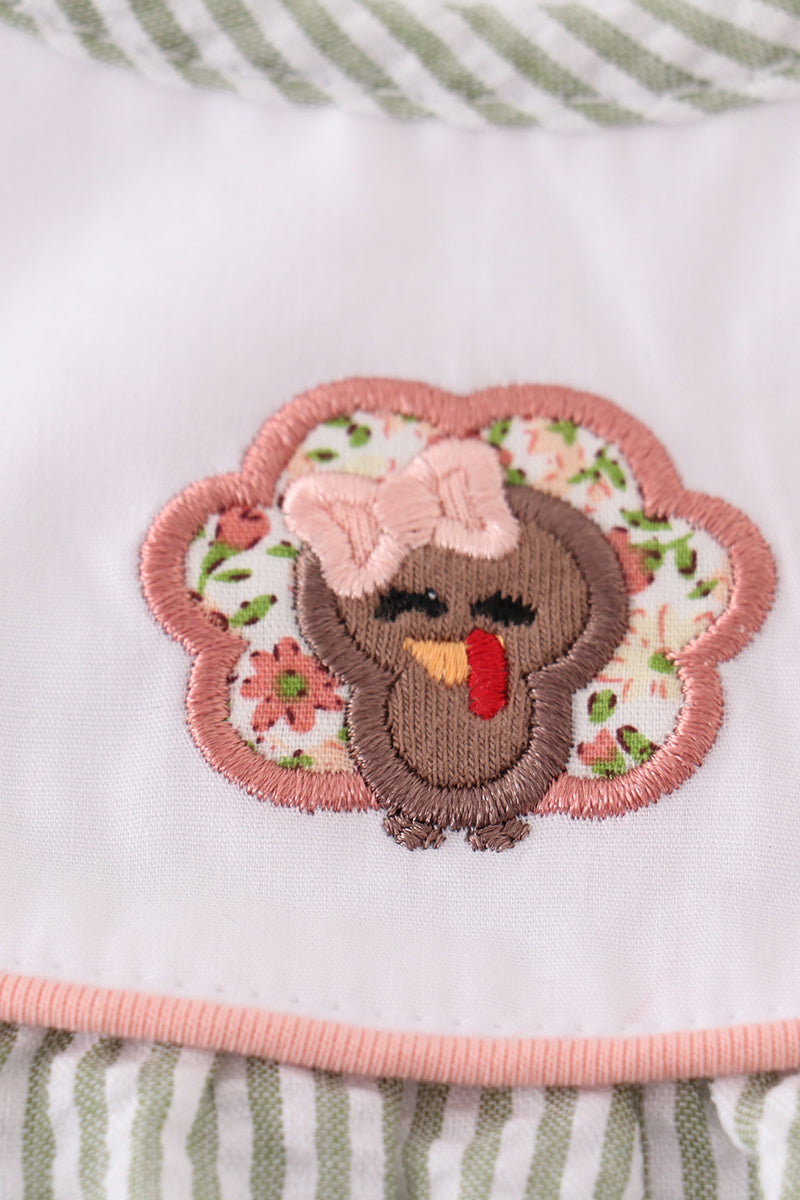 Premium Green turkey embroidery stripe bubble