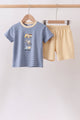 Blue stripe truck embroidery shorts set