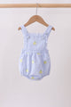 Blue stripe seersucker lemon embroidery ruffle bubble