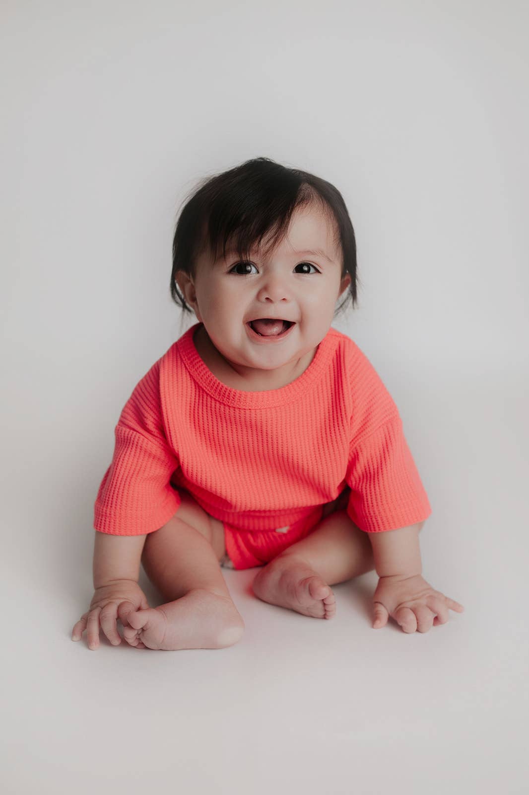 Hot Neon Coral Summer Waffle Toddler Top & Bottom Set
