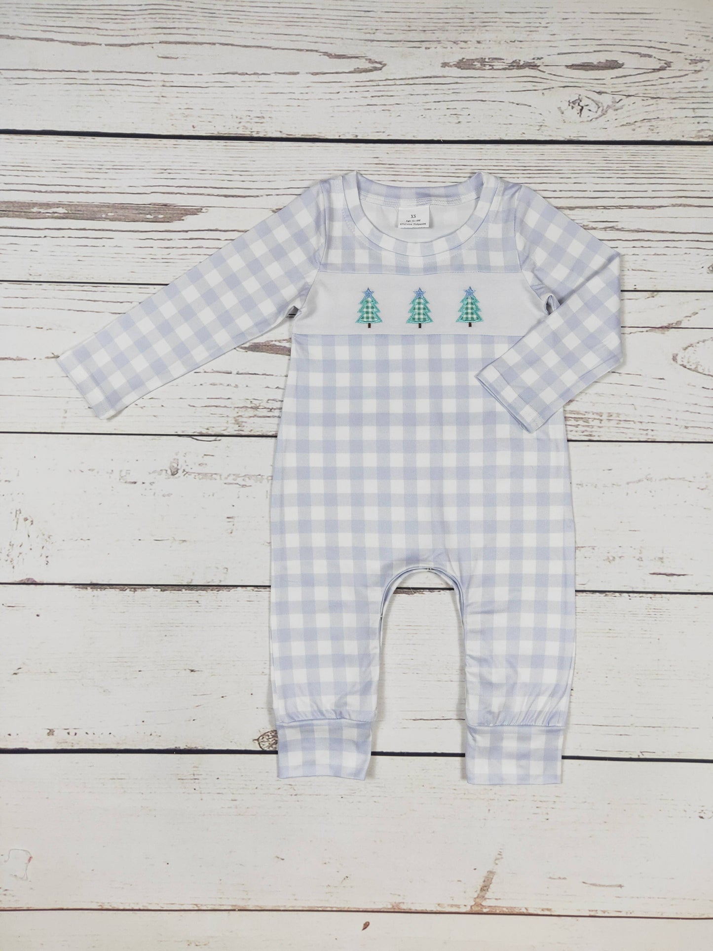 Checkered Christmas Tree Appliqué Baby Romper