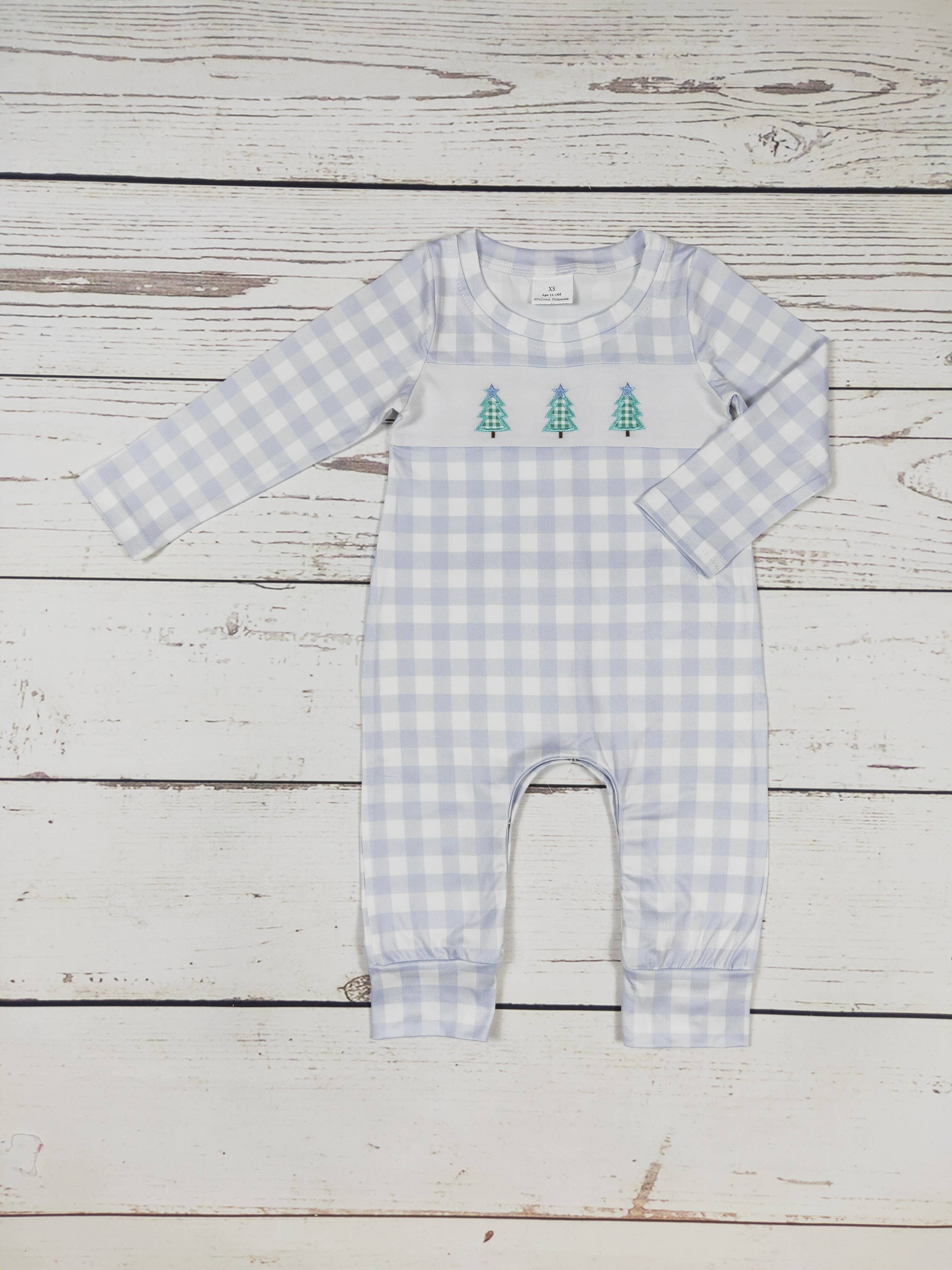 Checkered Christmas Tree Appliqué Baby Romper