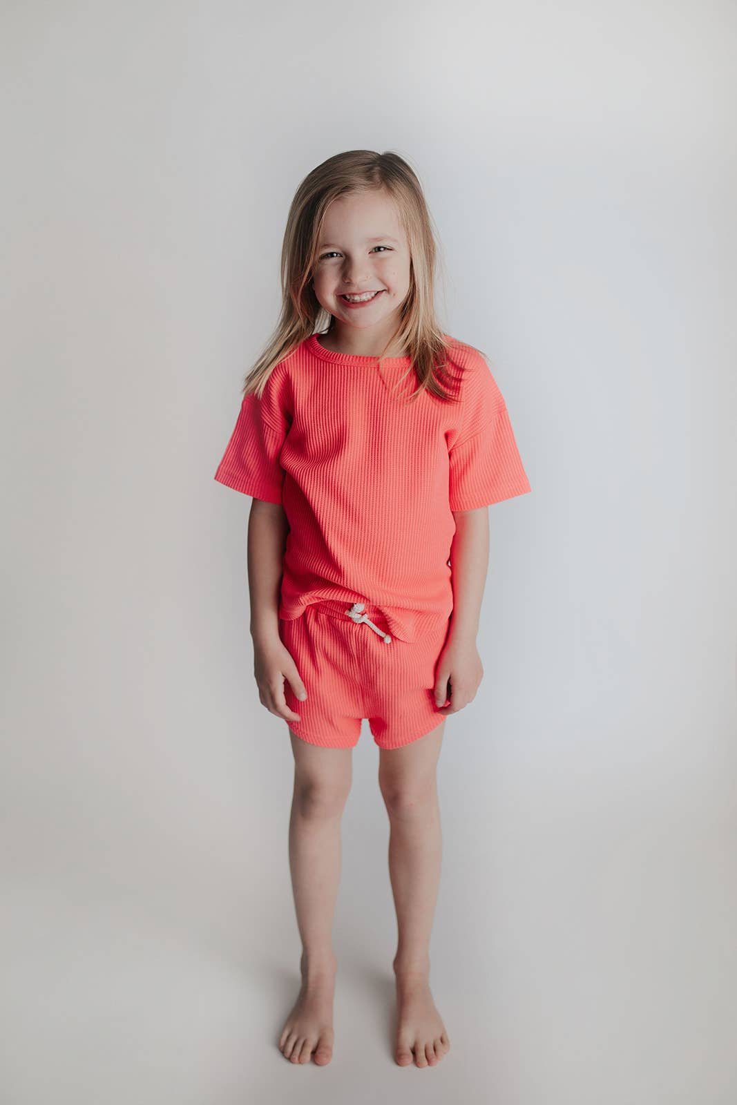 Hot Neon Coral Summer Waffle Toddler Top & Bottom Set