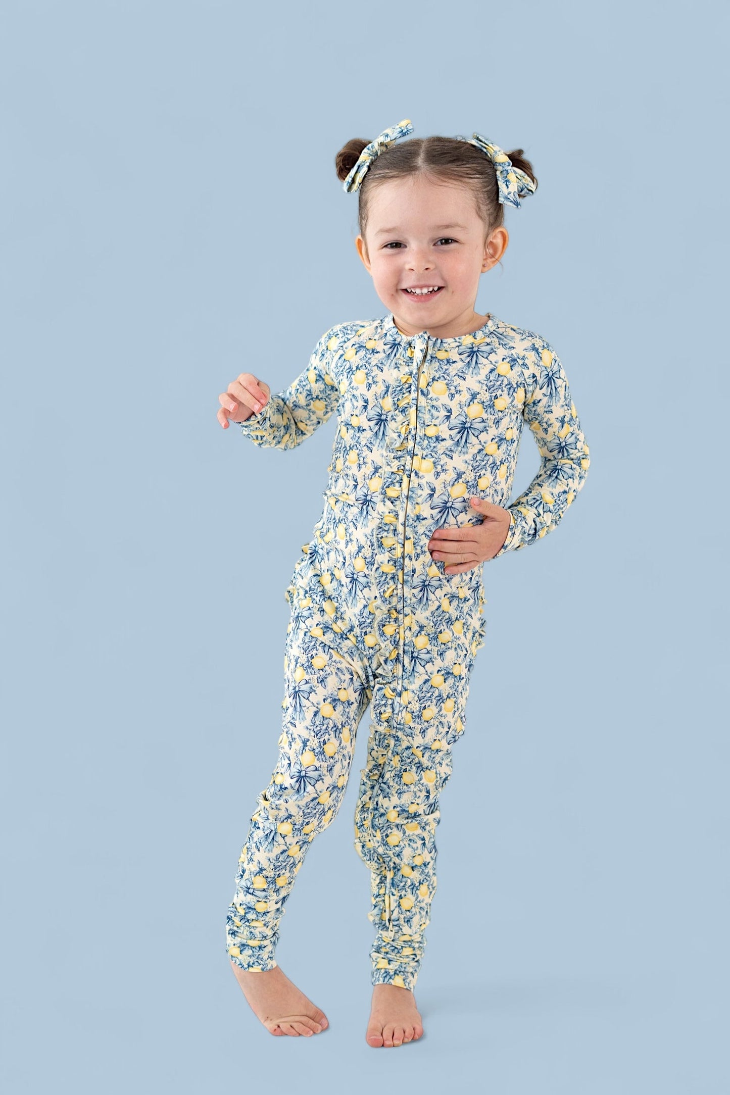 VINTAGE CITRUS TOILE DREAM RUFFLE ROMPER