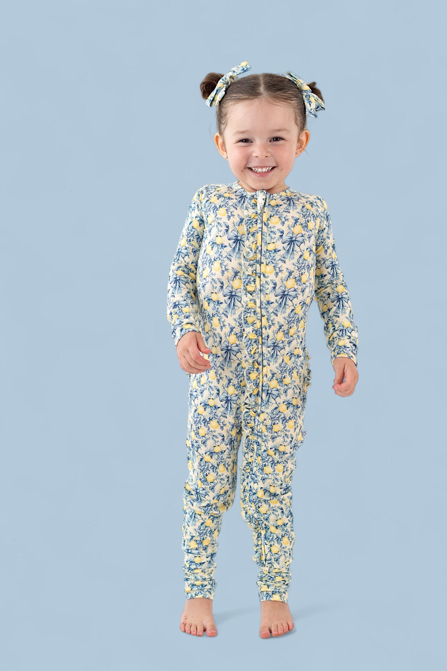 VINTAGE CITRUS TOILE DREAM RUFFLE ROMPER