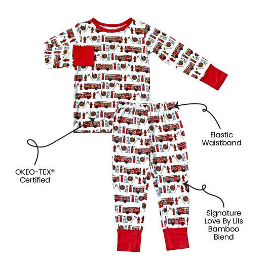 Alcaous Fire Trucks Bamboo 2-Piece Long Sleeve Set