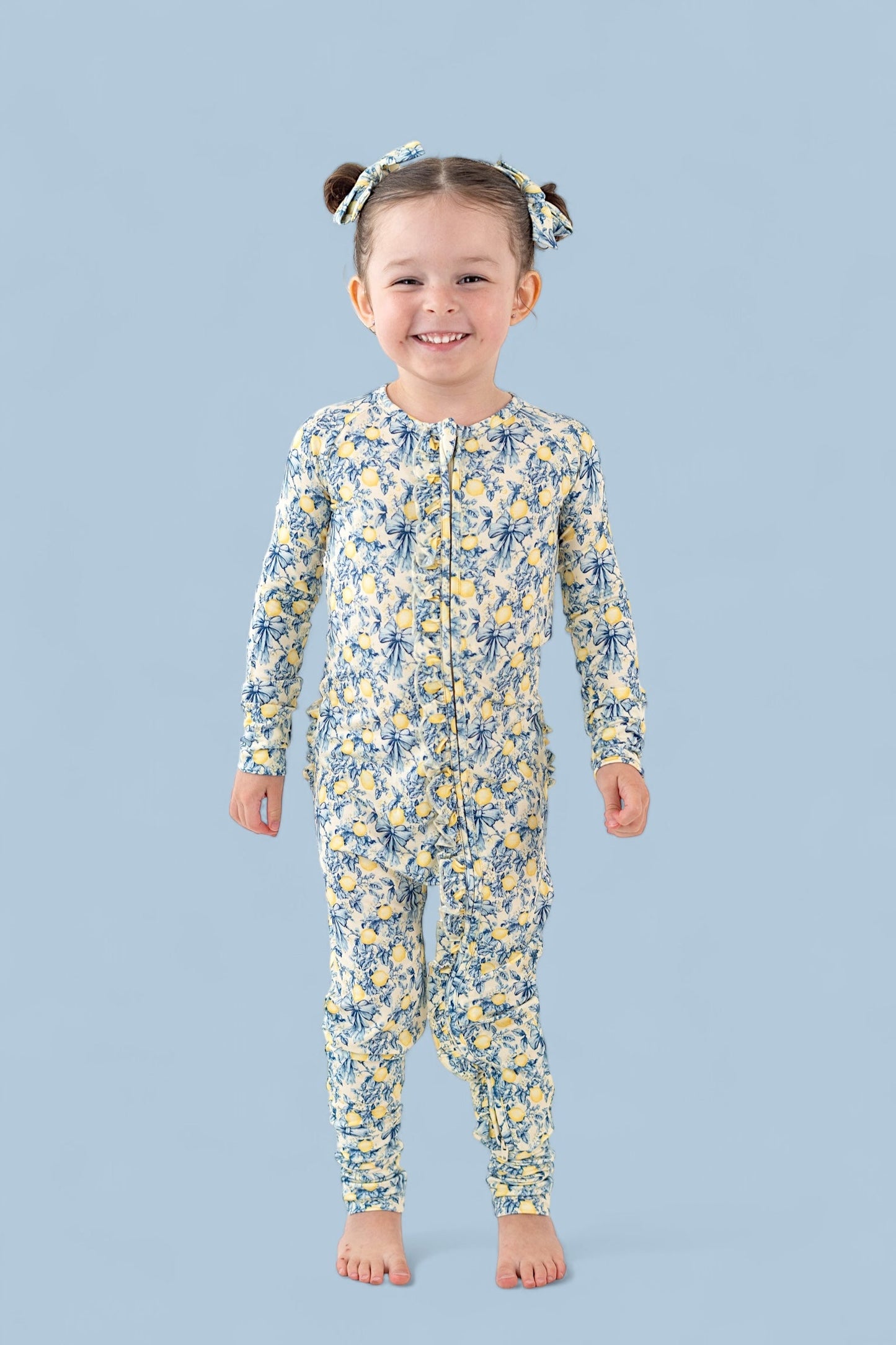 VINTAGE CITRUS TOILE DREAM RUFFLE ROMPER