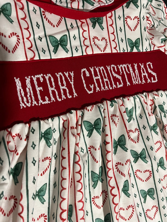 Hand Smocked Merry Christmas Dress