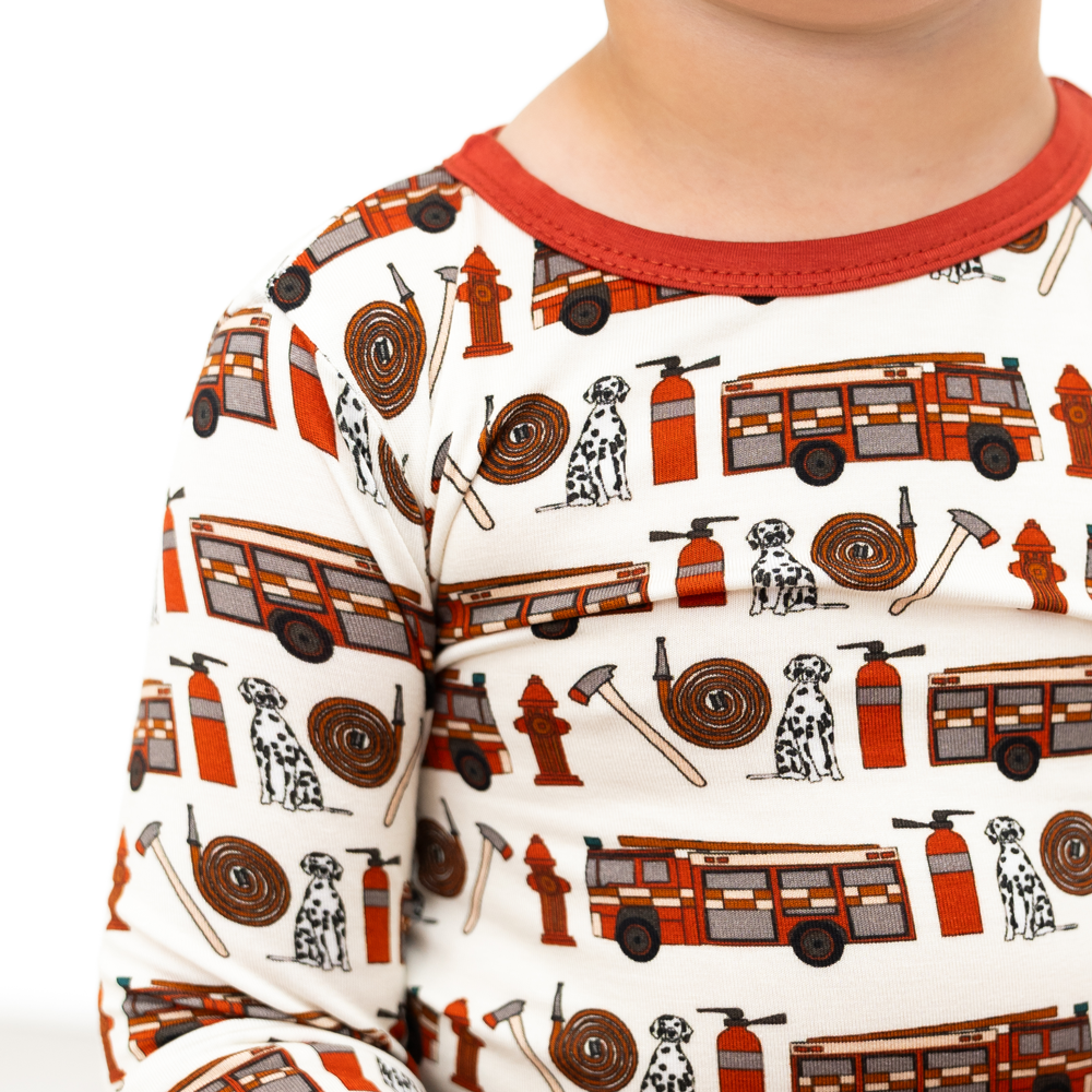 Alcaous Fire Trucks Bamboo 2-Piece Long Sleeve Set