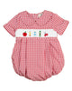 School Supplies Smocked Red Windowpane Boy Bubble