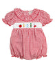 School Supplies Smocked Red Windowpane Girl Bubble
