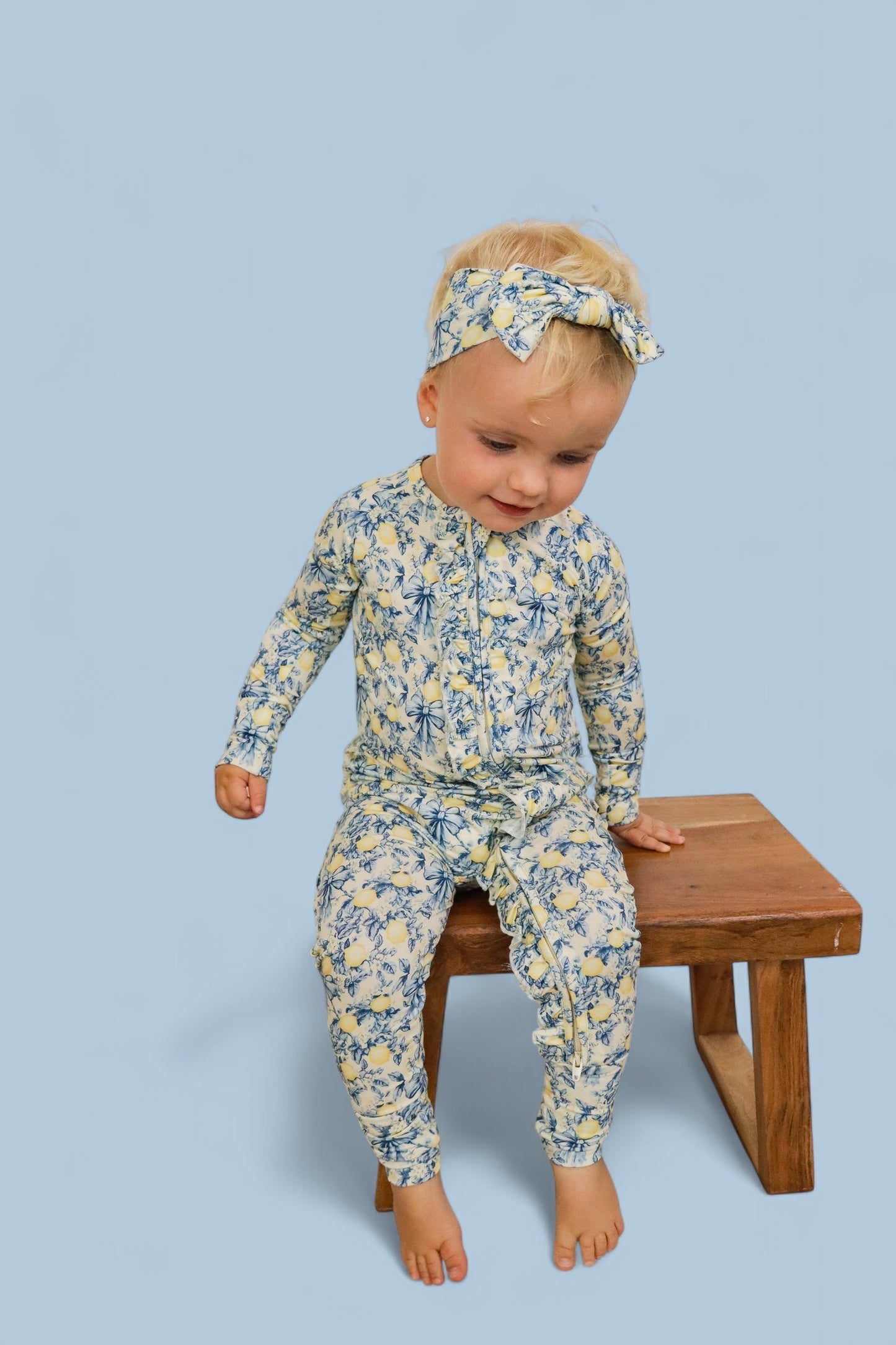 VINTAGE CITRUS TOILE DREAM RUFFLE ROMPER