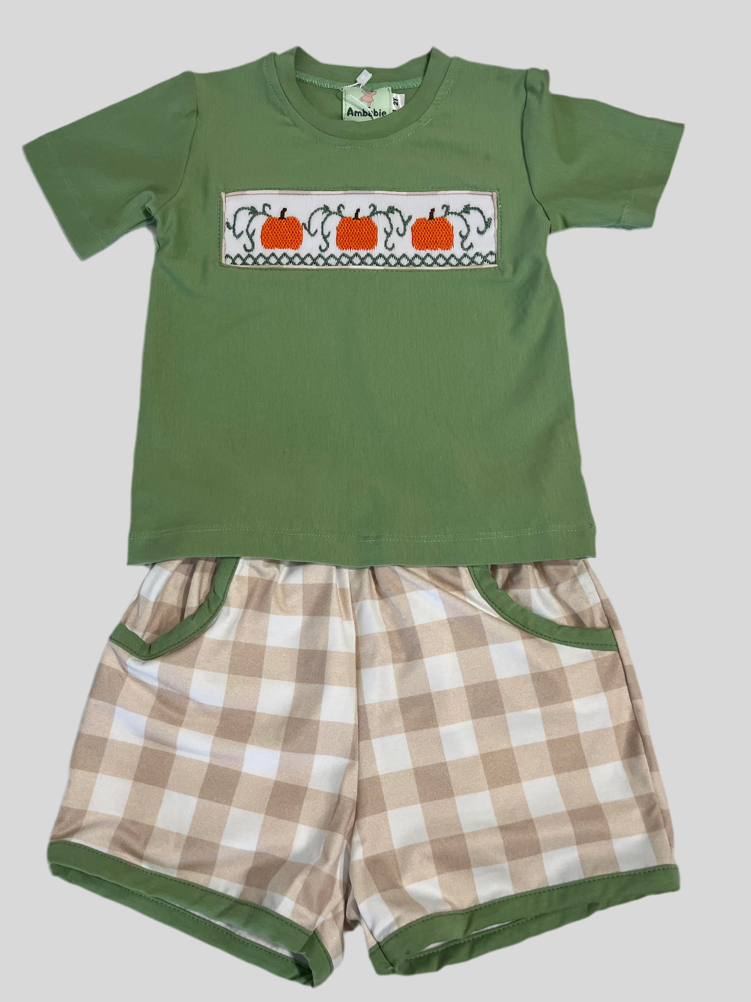 HAND SMOCKED Gingham pumpkin set