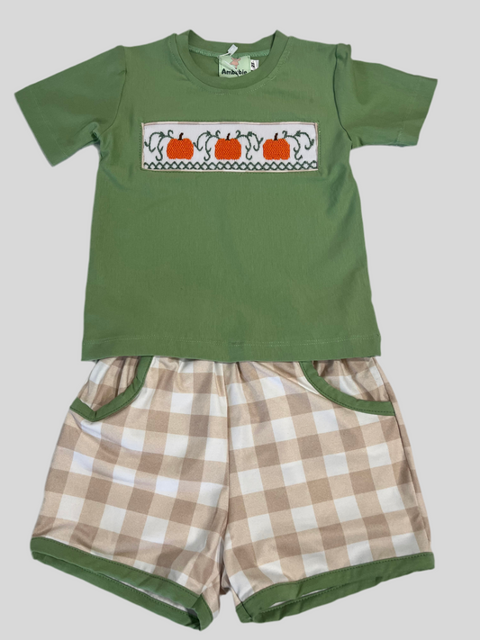 HAND SMOCKED Gingham pumpkin set