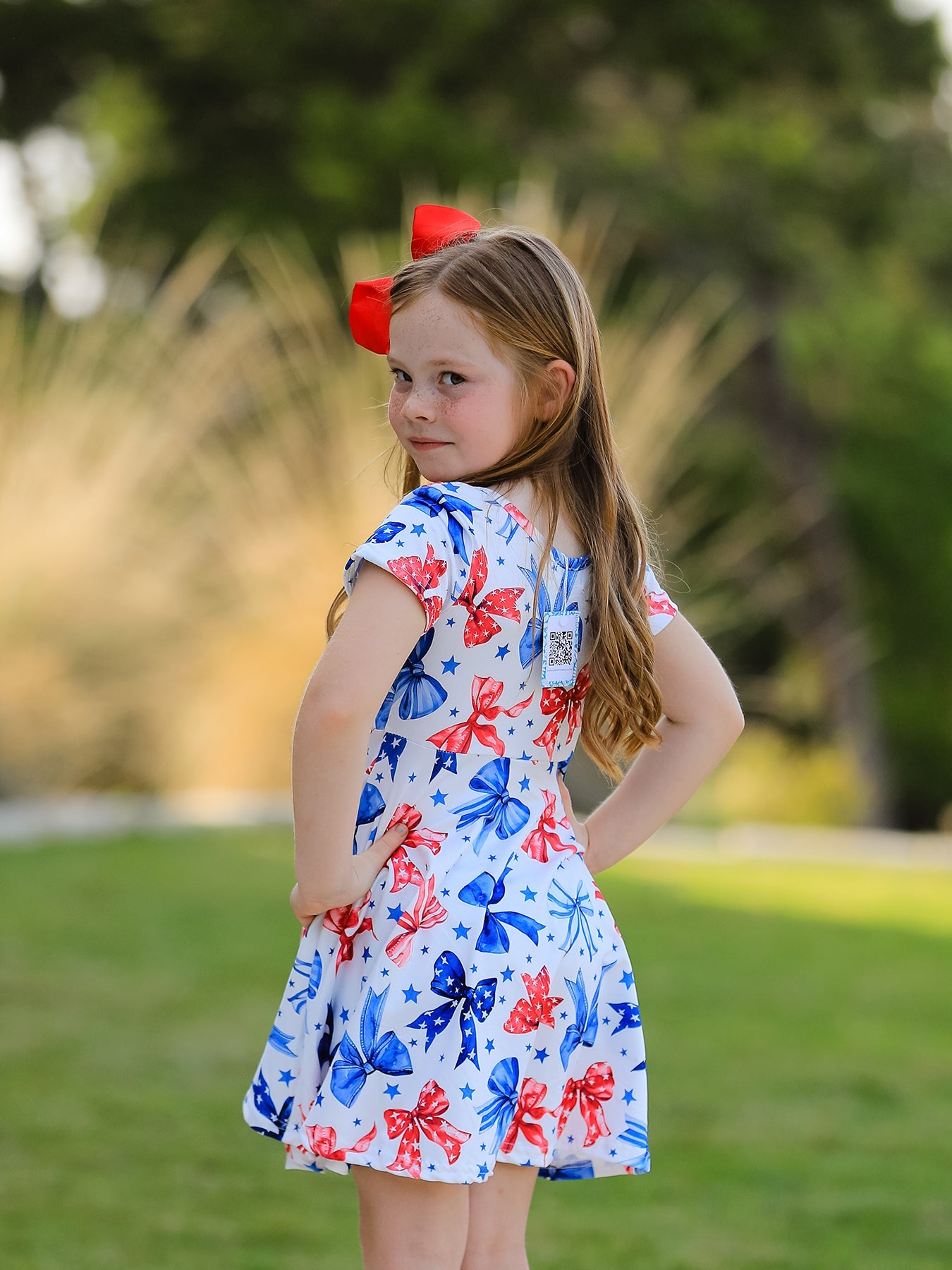 4th Of July Bow Star Girls Dress