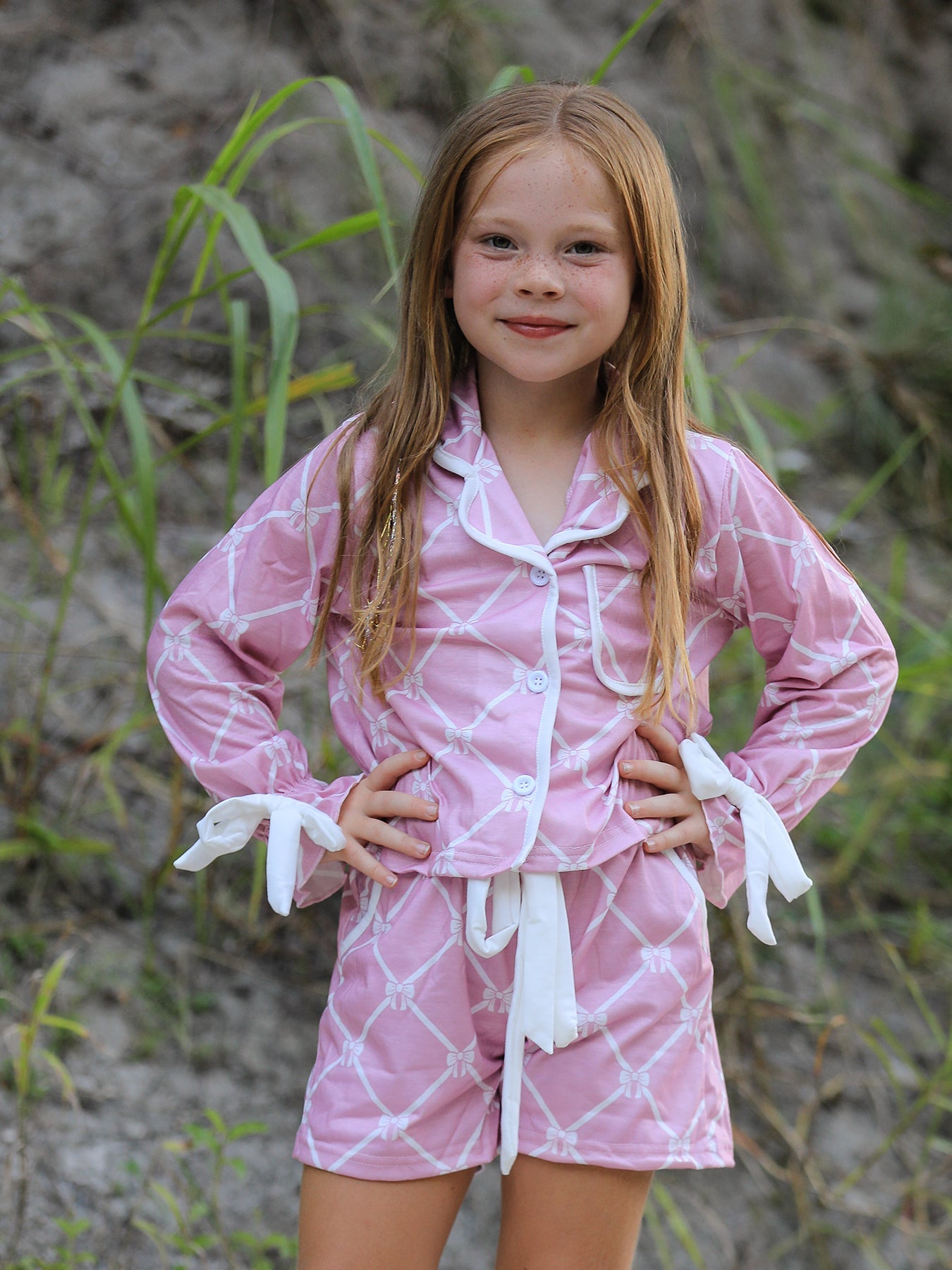 Mommy & Me Bow Girls Lapel Pajamas