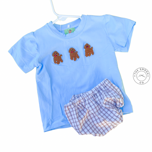 French Knot Puppy Boy Diaper Set
