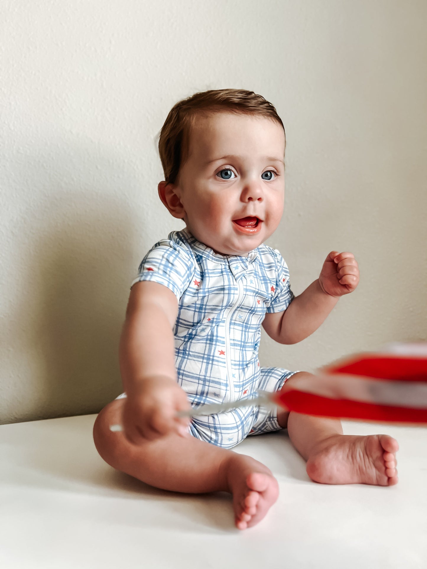 Stars Gingham Bamboo Shorty Romper