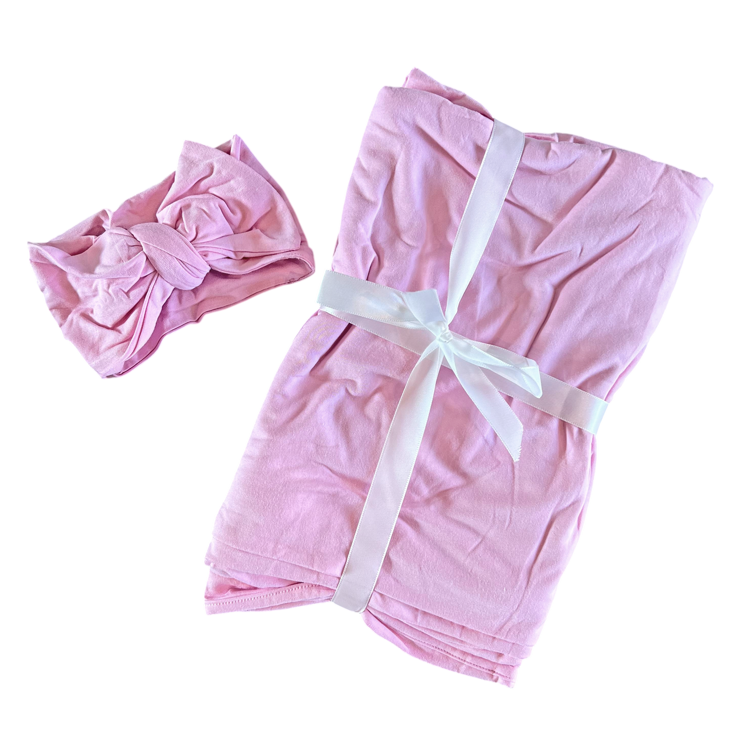 Light Pink Swaddle + Bow Set