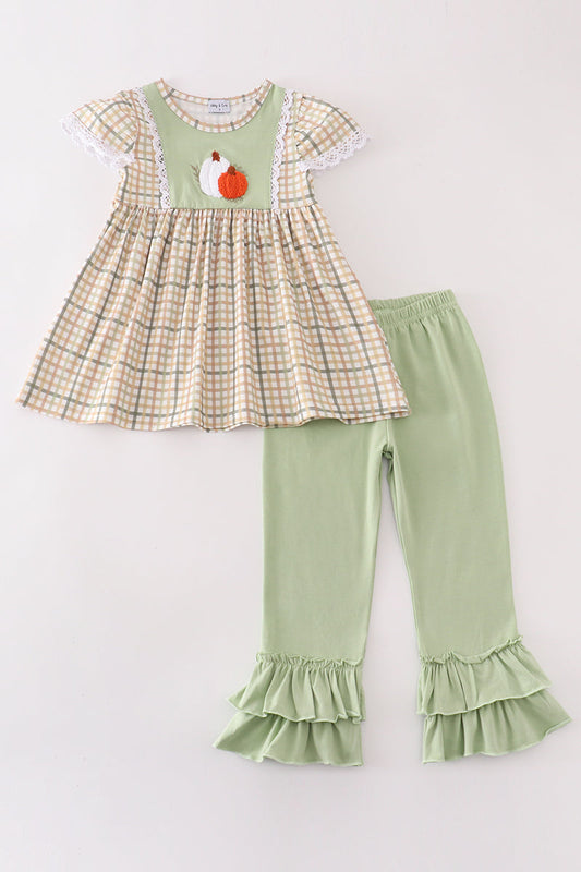 Sage pumpkin french knot pants set